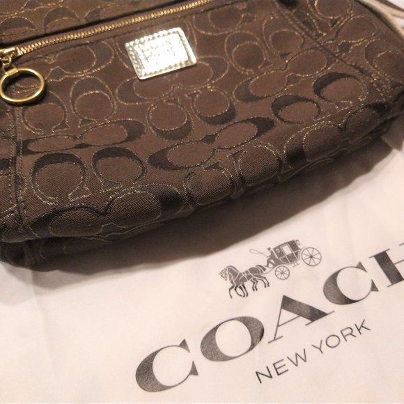 COACH Poppy Signature Metallic Hippie Crossbody Chocolate Gold - Picture 1 of 8